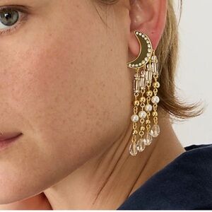 J. Crew Franchi Crescent Moon Gold and Pearl Fringe Earrings